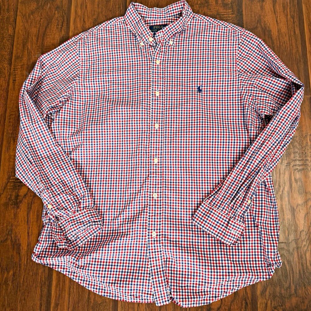 Polo Ralph Lauren Classic Fit XL Red Blue White Check Cotton Button-Down Shirt